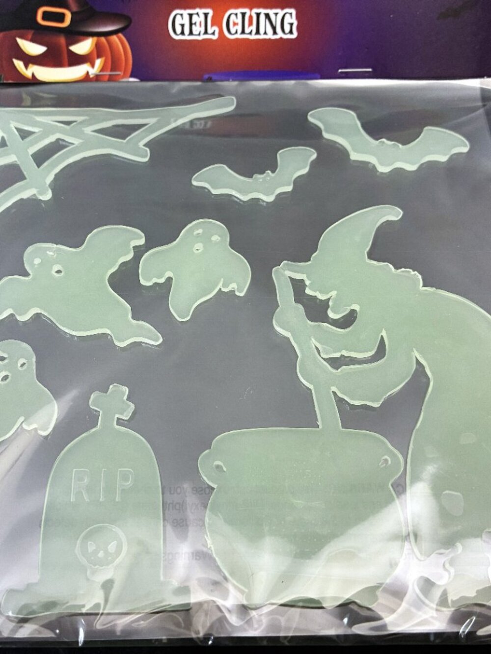 Cute Festive GLOW IN THE DARK Halloween Window Gel Cling: Witch